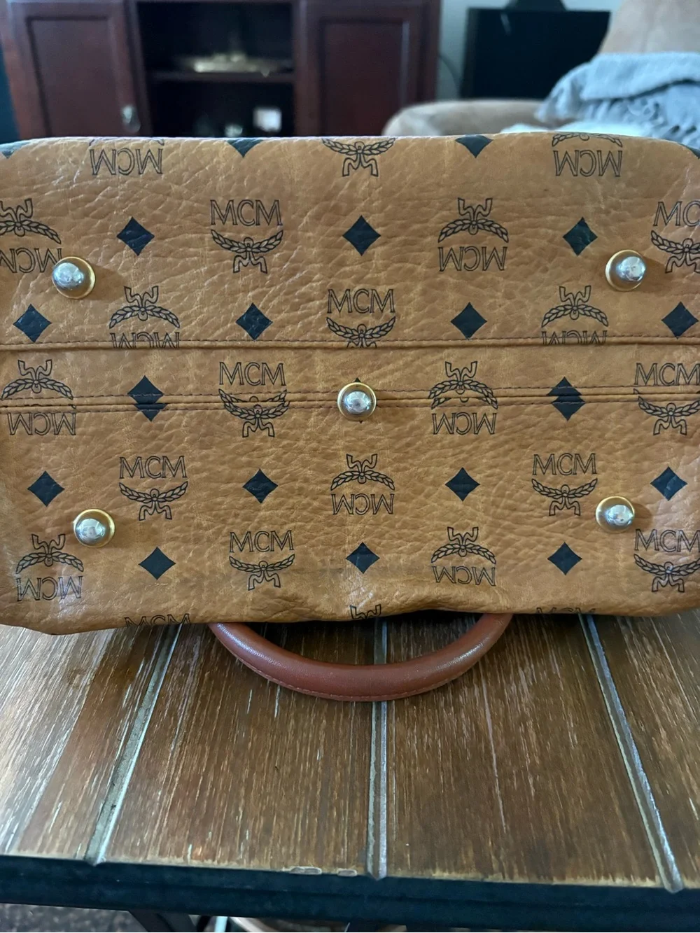 MCM Cognac Monogram Satchel with Brown Leather Handles